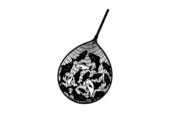 Black and White Line Art Fish Net with S Graphics