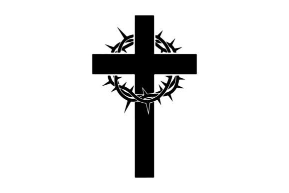 Black Gothic Cross with Thorn Crown Mini Graphics
