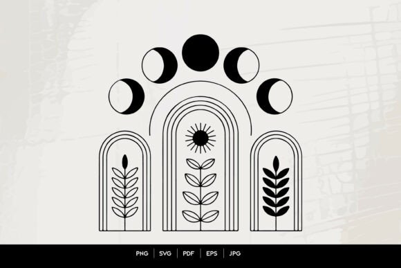 Boho Moon Phase Botanical SVG: Graphics & Illustrations for Soulful Branding
