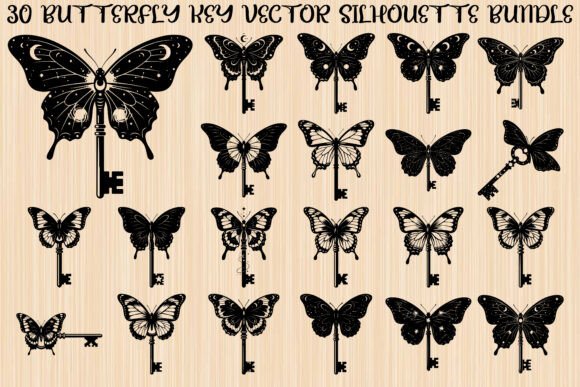 Butterfly Key Silhouette Bundle: Graphics & Illustrations