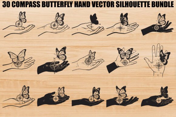 Compass Butterfly Hand Bundle: Graphics & Illustrations