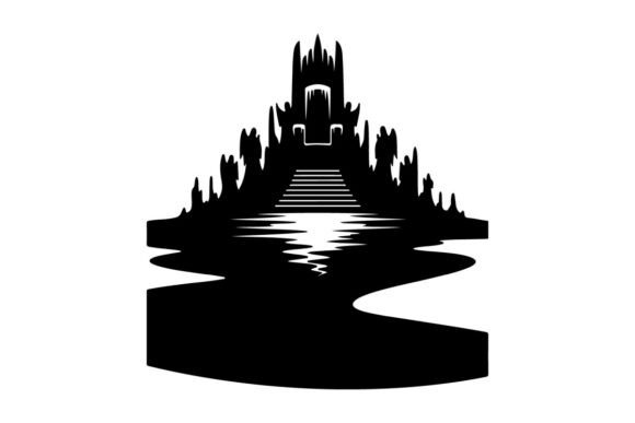 Dark Gothic Castle Silhouette with Crowd — Graphics & Illustrations