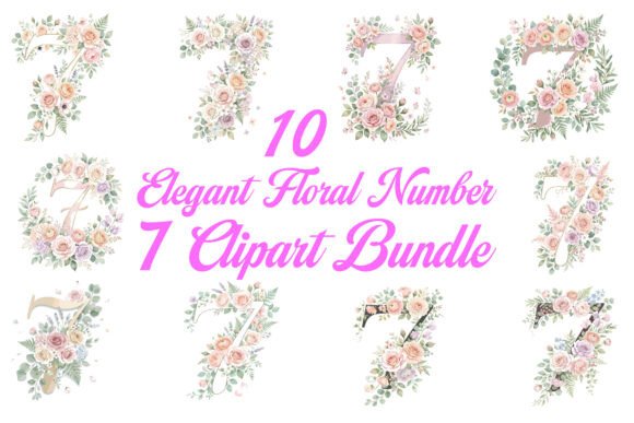 Elegant Floral Number 7 Clipart Bundle: Graphics & Illustrations