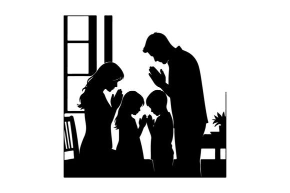 Family Praying Together Graphics & Illustrations