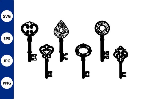 Five Ornate Vintage Keys Silhouettes Graphics & Illustrations