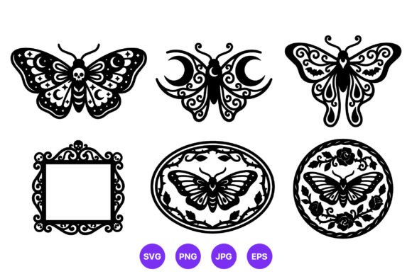 Gothic Butterfly Skull Crescent Moon Graphics