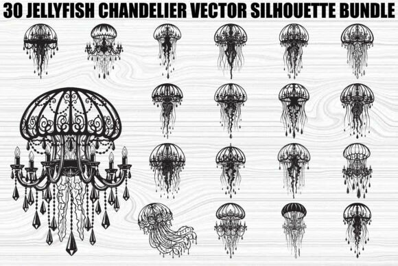 Jellyfish Chandelier Silhouette Bundle: Graphics & Illustrations