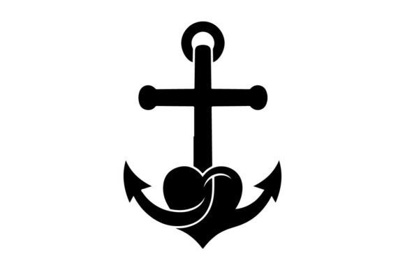Minimalist Black Anchor with Heart Rope