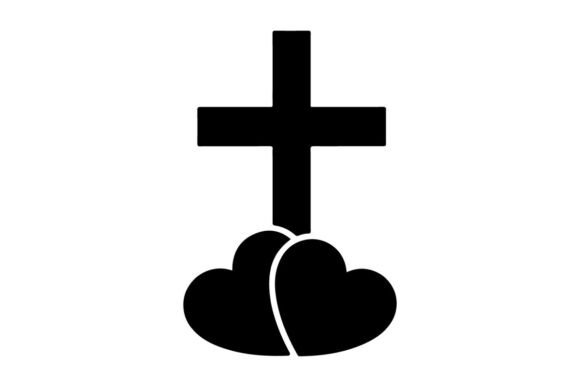 Minimalist Black Heart on Cross Graphics & Illustrations