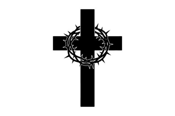 Minimalist Black Thorn Crown Cross Graphics