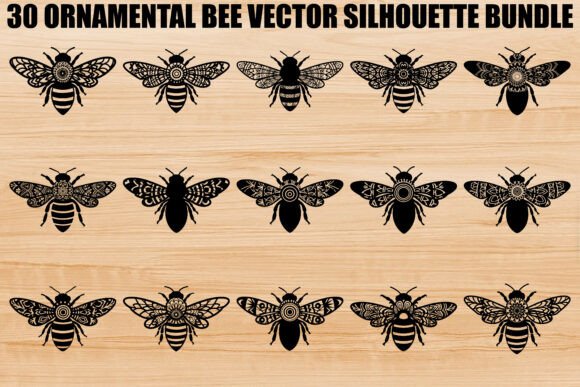 Ornamental Bee Silhouette Bundle: Graphics & Illustrations