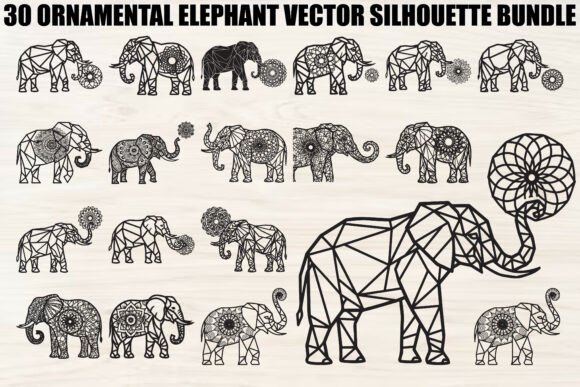 Ornamental Elephant Silhouette Bundle: Graphics & Illustrations for Handmade Crafters
