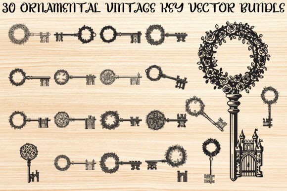 Ornamental Vintage Key Design Bundle: Graphics & Illustrations