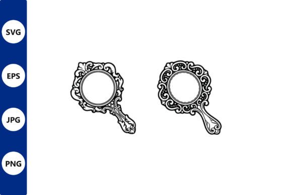 Ornate Hand Mirror Line Art: Vintage Graphics & Illustrations