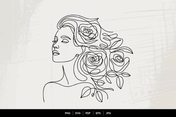 Rose Woman Line Art Portrait: Graphics & Illustrations