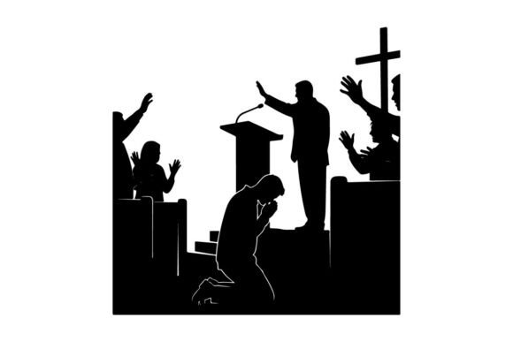 Silhouette of People Praying at Church S Graphics