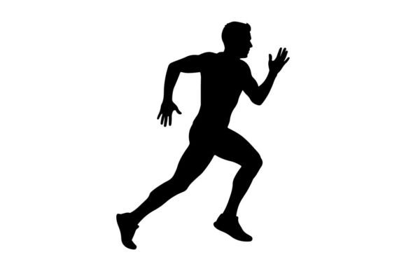 Silhouette Runner in Motion Against Mini: Graphics & Illustrations