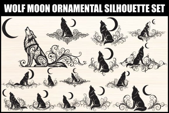 Wolf Moon Ornamental Silhouette Set: Graphics & Illustrations